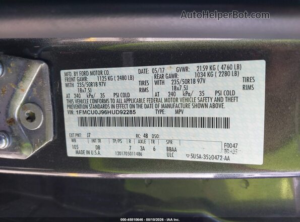 1FMCU0J96HUD92285 2017 FORD ESCAPE Серый Вид подкапотного пространства