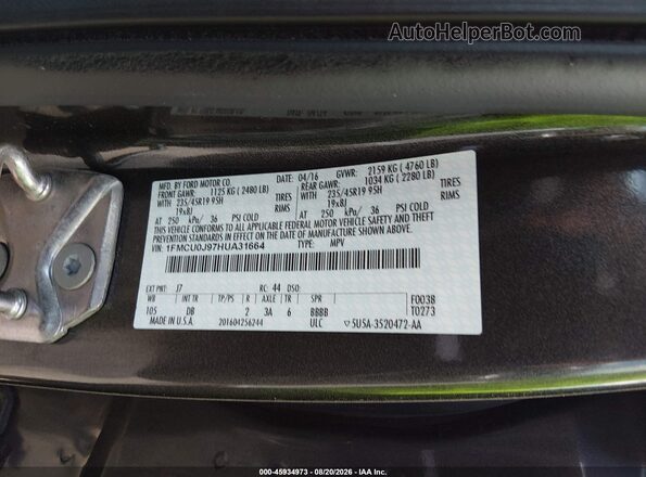 1FMCU0J97HUA31664 2017 FORD ESCAPE Серый Вид подкапотного пространства