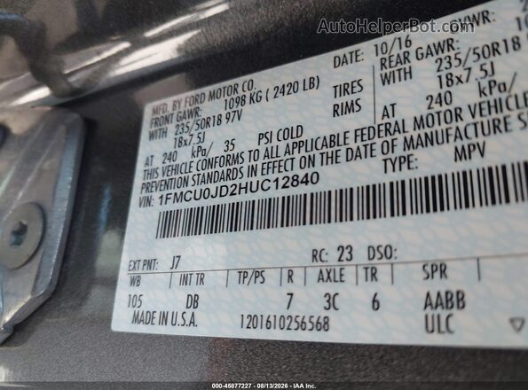 1FMCU0JD2HUC12840 2017 FORD ESCAPE Серый Вид подкапотного пространства