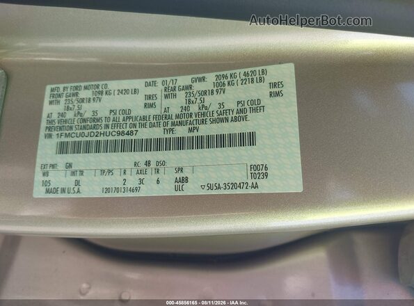 1FMCU0JD2HUC98487 2017 FORD ESCAPE Gold ძრავის განყოფილების ხედი