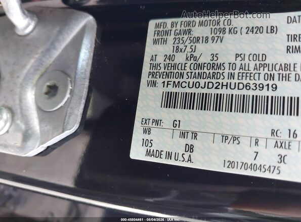 1FMCU0JD2HUD63919 2017 FORD ESCAPE Black Vista del compartimento del motor