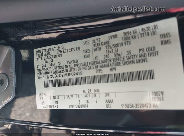 1FMCU0JD2HUF02415 2017 FORD ESCAPE Черный Вид подкапотного пространства