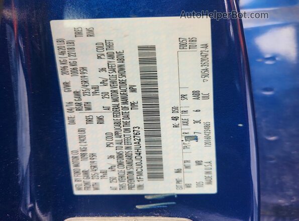 1FMCU0JD4HUA27673 2017 FORD ESCAPE Blue Widok wnętrza 360 stopni