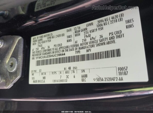 1FMCU0JD5HUC39644 2017 FORD ESCAPE Black Engine compartment view