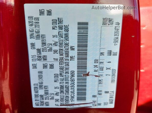 1FMCU0JX5GUB79650 2016 FORD ESCAPE Красный Вид наклейки с VIN-кодом