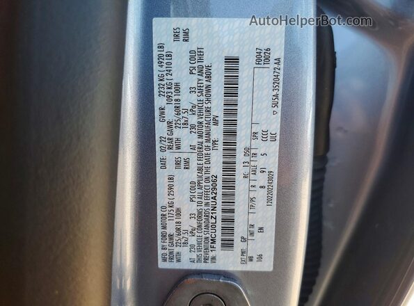 1FMCU0LZ1NUA29062 2022 FORD ESCAPE Silver Widok naklejki z numerem VIN