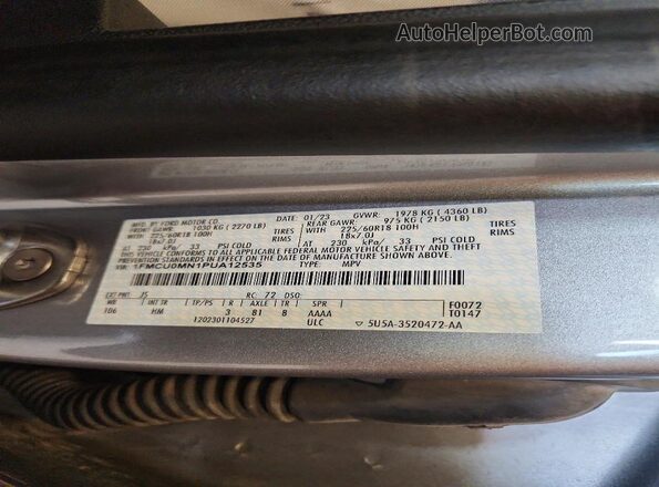 1FMCU0MN1PUA12535 2023 FORD ESCAPE Silver VIN sticker view