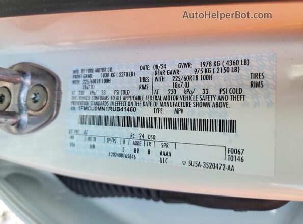 1FMCU0MN1RUB41460 2024 FORD ESCAPE White Vista del compartimento del motor
