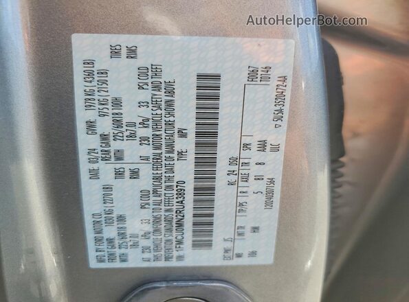 1FMCU0MN2RUA38970 2024 FORD ESCAPE Silver Панорамний вид салону 360°
