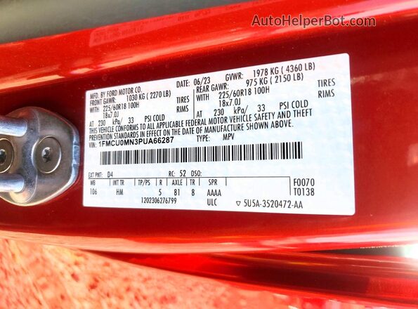 1FMCU0MN3PUA66287 2023 FORD ESCAPE Красный Вид подкапотного пространства