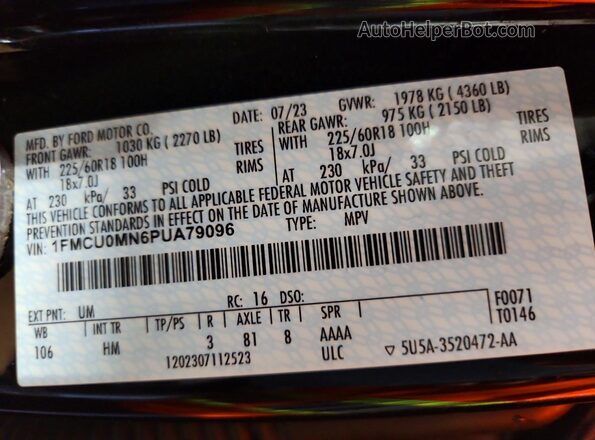 1FMCU0MN6PUA79096 2023 FORD ESCAPE Black VIN կոդի պիտակի տեսք
