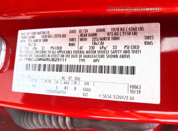 1FMCU0MN6RUB25111 2024 FORD ESCAPE Red Вид підкапотного простору