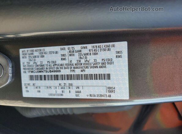 1FMCU0MN7SUB49889 2025 FORD ESCAPE Gray Engine compartment view