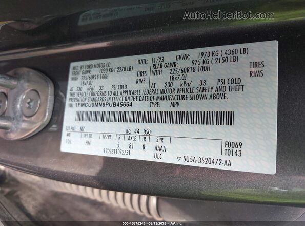 1FMCU0MN8PUB45664 2023 FORD ESCAPE Gray Engine compartment view
