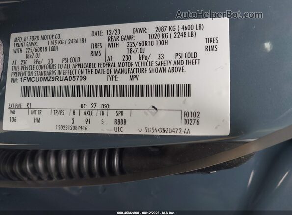 1FMCU0MZ9RUA05709 2024 FORD ESCAPE Blue Widok komory silnika