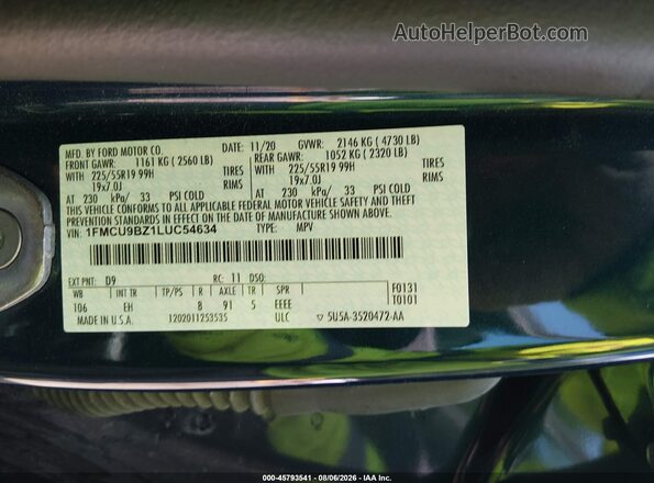 1FMCU9BZ1LUC54634 2020 FORD ESCAPE Blue Շարժիչի բաժամունքի տեսք