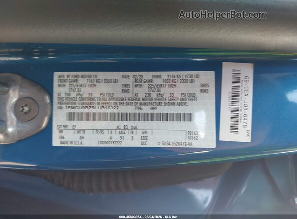 1FMCU9BZ5LUB16322 2020 FORD ESCAPE Blue ძრავის განყოფილების ხედი