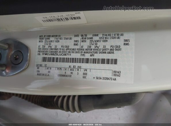 1FMCU9BZ5LUC08711 2020 FORD ESCAPE White Widok komory silnika