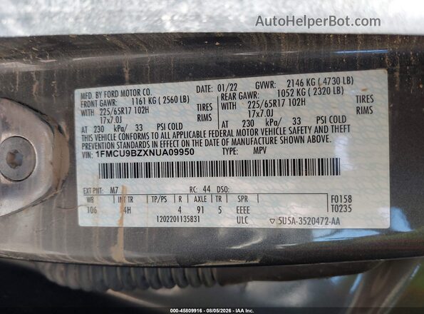 1FMCU9BZXNUA09950 2022 FORD ESCAPE Gray Շարժիչի բաժամունքի տեսք