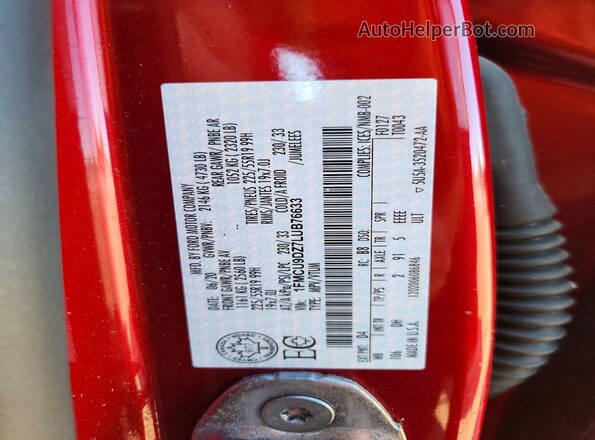 1FMCU9DZ7LUB76633 2020 FORD ESCAPE Burgundy VIN კოდის სტიკერის ხედი