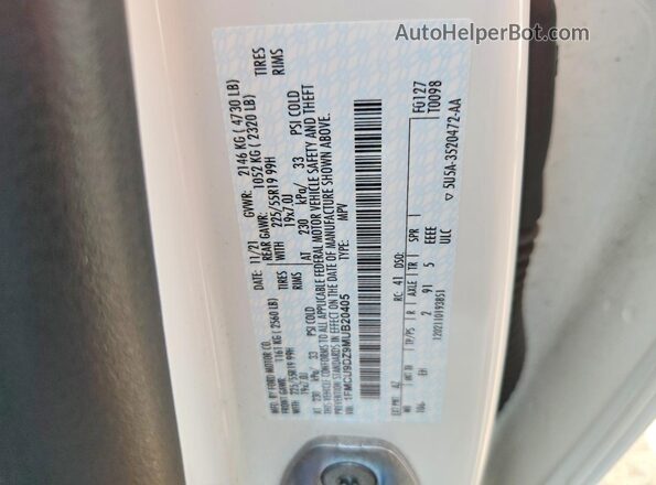 1FMCU9DZ9MUB20405 2021 FORD ESCAPE White Widok wnętrza 360 stopni