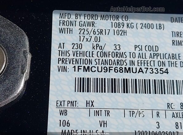 1FMCU9F68MUA73354 2021 FORD ESCAPE Black Widok komory silnika
