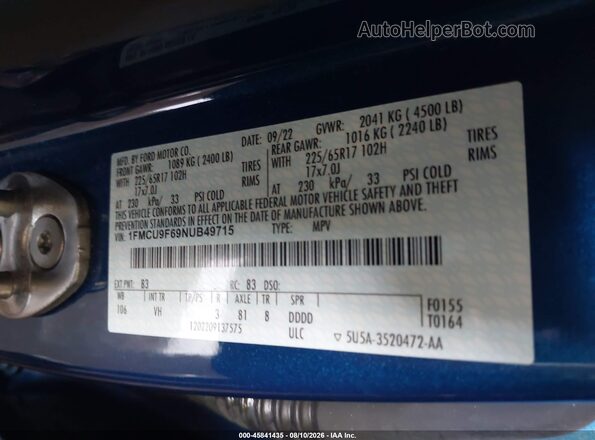1FMCU9F69NUB49715 2022 FORD ESCAPE Dark Blue ძრავის განყოფილების ხედი