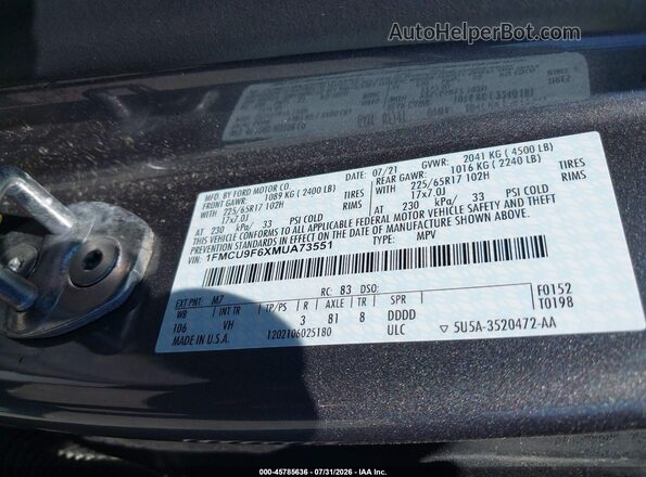 1FMCU9F6XMUA73551 2021 FORD ESCAPE Gray Widok komory silnika