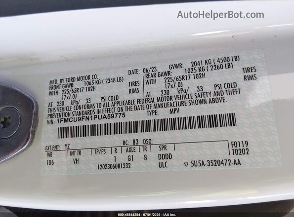 1FMCU9FN1PUA59775 2023 FORD ESCAPE White Вид підкапотного простору