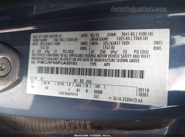 1FMCU9FN9PUA59183 2023 FORD ESCAPE Blue Вид підкапотного простору