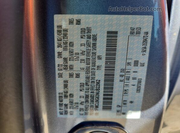 1FMCU9G63NUB22962 2022 FORD ESCAPE Серебряный Панорамный вид салона 360°