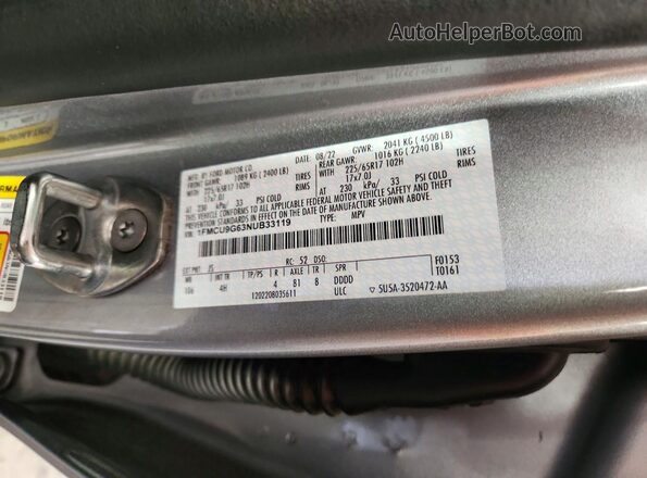 1FMCU9G63NUB33119 2022 FORD ESCAPE Silver VIN sticker view