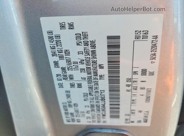1FMCU9G64LUB63713 2020 FORD ESCAPE Серебряный Панорамный вид салона 360°