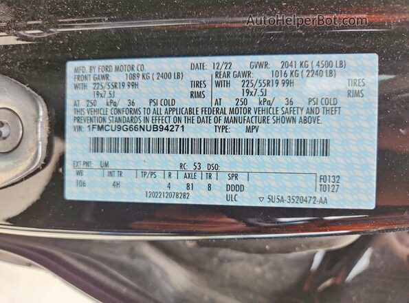 1FMCU9G66NUB94271 2022 FORD ESCAPE Black Вид підкапотного простору