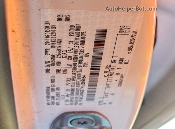 1FMCU9G67NUB09034 2022 FORD ESCAPE White Вид наклейки з VIN-кодом