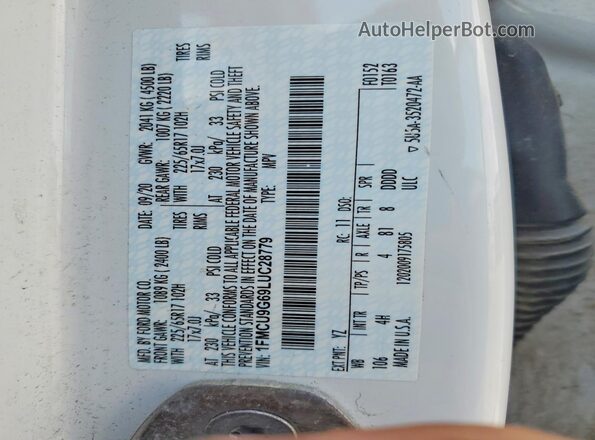 1FMCU9G69LUC28779 2020 FORD ESCAPE White Widok naklejki z numerem VIN