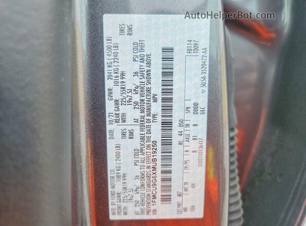 1FMCU9G6XMUB19250 2021 FORD ESCAPE Gray Սալոնի 360 աստիճան տեսք