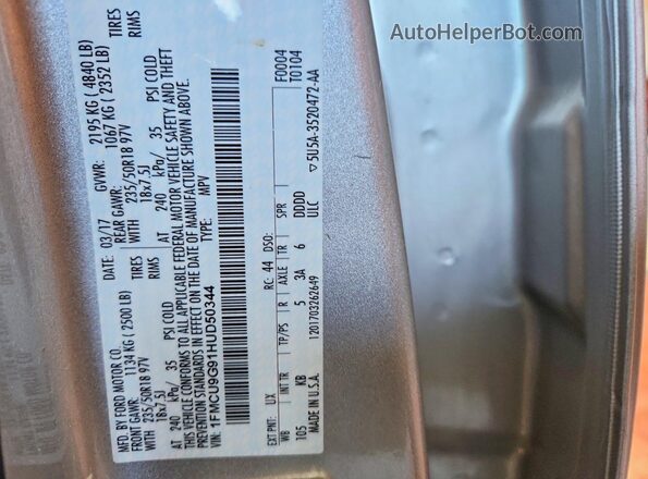 1FMCU9G91HUD50344 2017 FORD ESCAPE Серебряный Вид наклейки с VIN-кодом