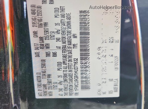 1FMCU9G91HUD71632 2017 FORD ESCAPE Black ძრავის განყოფილების ხედი