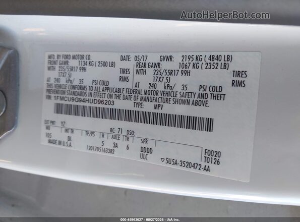 1FMCU9G94HUD96203 2017 FORD ESCAPE White Engine compartment view