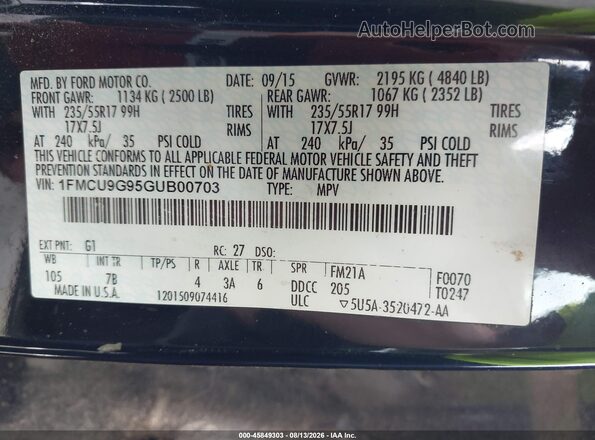 1FMCU9G95GUB00703 2016 FORD ESCAPE Черный Вид подкапотного пространства