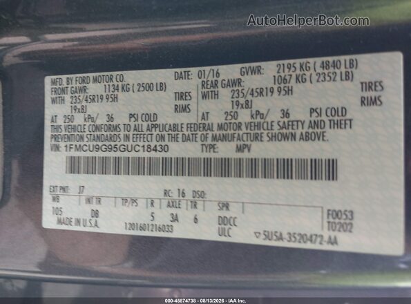 1FMCU9G95GUC18430 2016 FORD ESCAPE Gray Widok komory silnika