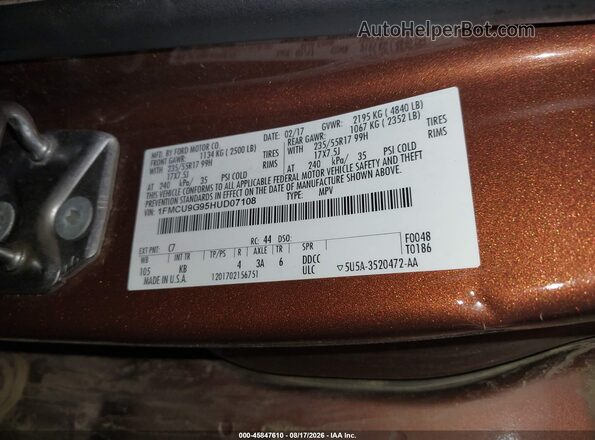 1FMCU9G95HUD07108 2017 FORD ESCAPE Коричневый Вид подкапотного пространства