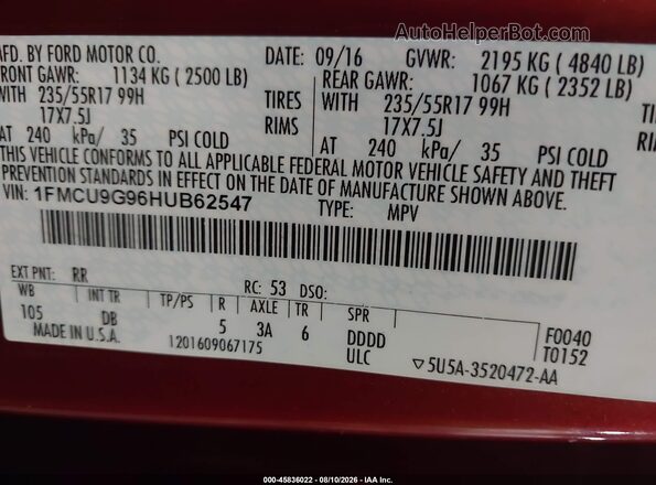 1FMCU9G96HUB62547 2017 FORD ESCAPE Red Vista del compartimento del motor