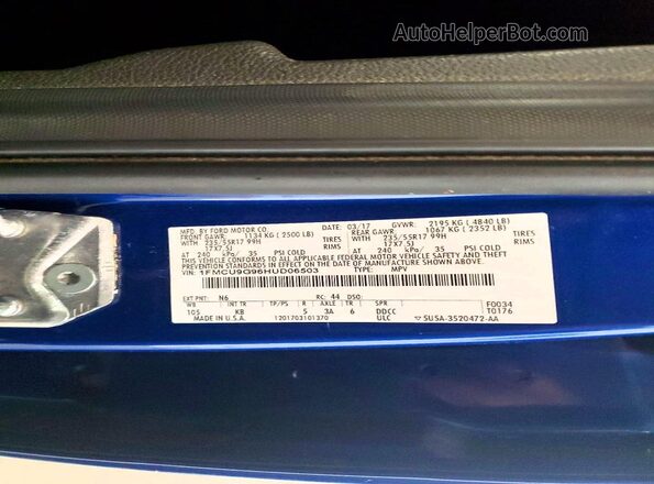 1FMCU9G96HUD06503 2017 FORD ESCAPE Blue სალონის 360-გრადუსიანი ხედი