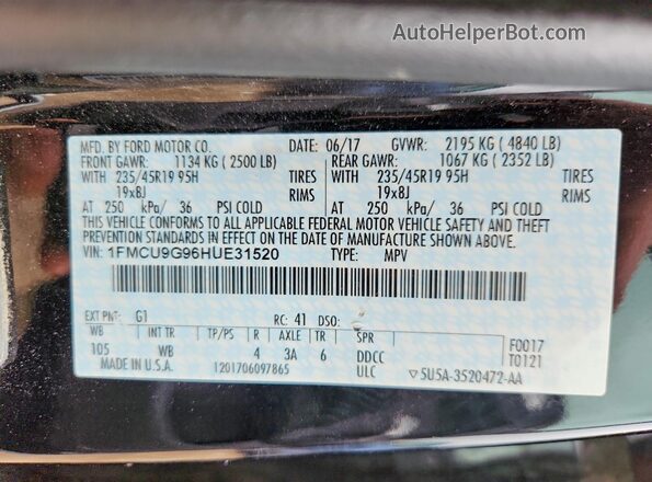 1FMCU9G96HUE31520 2017 FORD ESCAPE Черный Вид подкапотного пространства