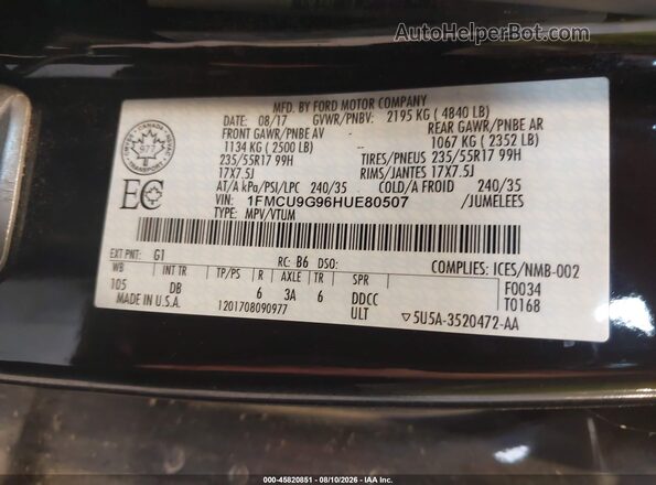 1FMCU9G96HUE80507 2017 FORD ESCAPE Black Вид підкапотного простору