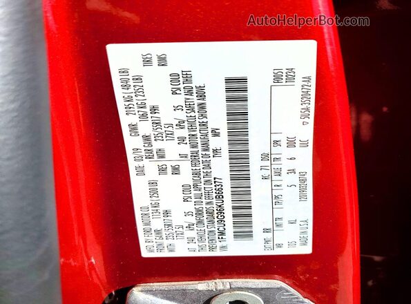 1FMCU9G96KUB66377 2019 FORD ESCAPE Красный Вид подкапотного пространства