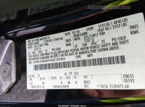 1FMCU9G97GUC29302 2016 FORD ESCAPE Black ძრავის განყოფილების ხედი