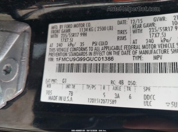 1FMCU9G99GUC01386 2016 FORD ESCAPE Black Widok komory silnika